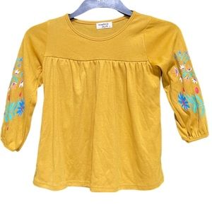 Power Style Girls 5/6 Yellow Long Sleeve Floral Printed Top NWOT